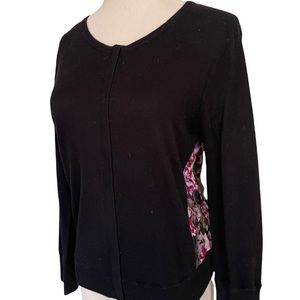🆕 Magaschoni Black Cashmere and Silk Zip Sweater w/Floral Print Back Sz: M 🌸🌺